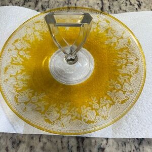 Bohemian Czech MCM Canary Compote Platter with Handle